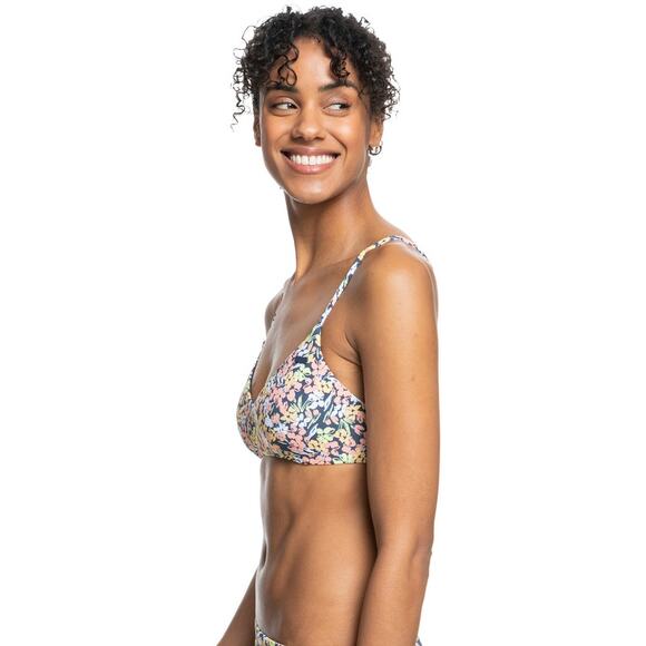 Roxy Beach Classics Strappy Floral Print Bra Bikini Swim Top Black Multi Size M - Picture 2 of 11